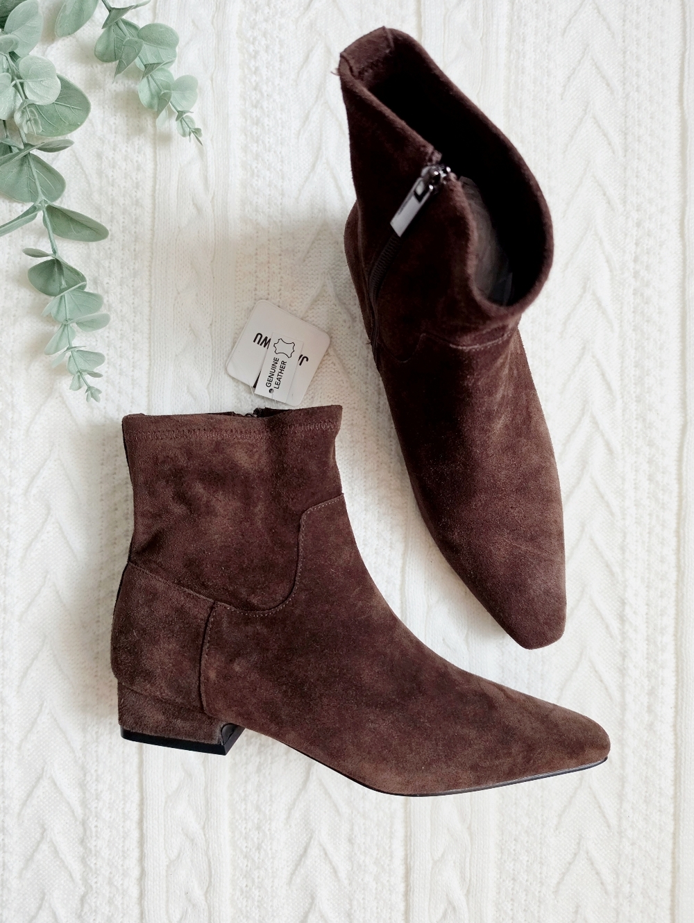 Jason Wu Genuine Leather Suede Booties Clip Pointed Toe Zipper Brown NWT 8.5 - Picture 16 of 17